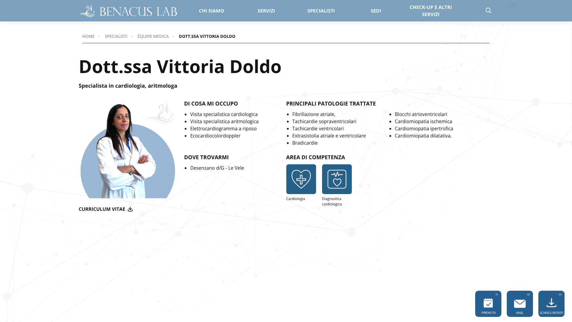 Scheda di dettaglio di una specialista Benacus Lab