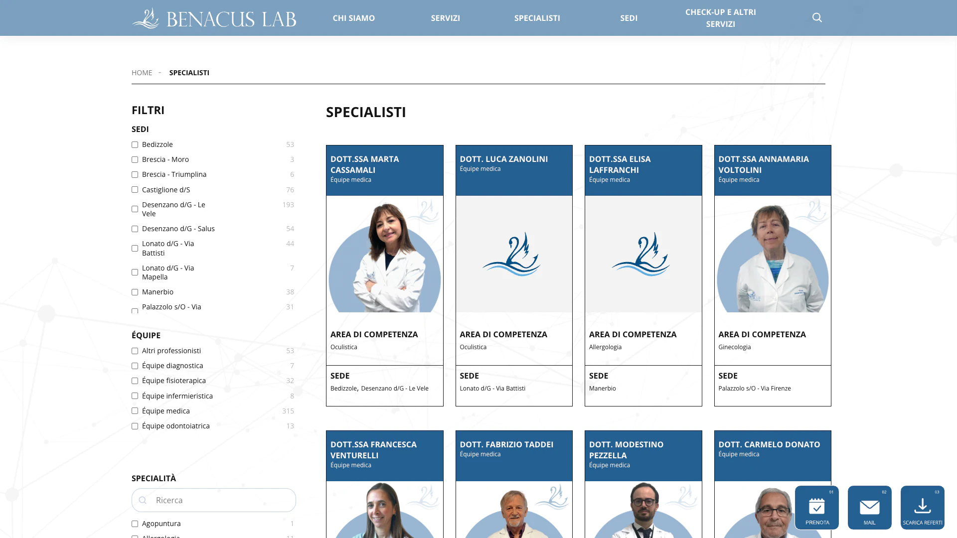 Archivio filtrabile degli specialisti Benacus Lab