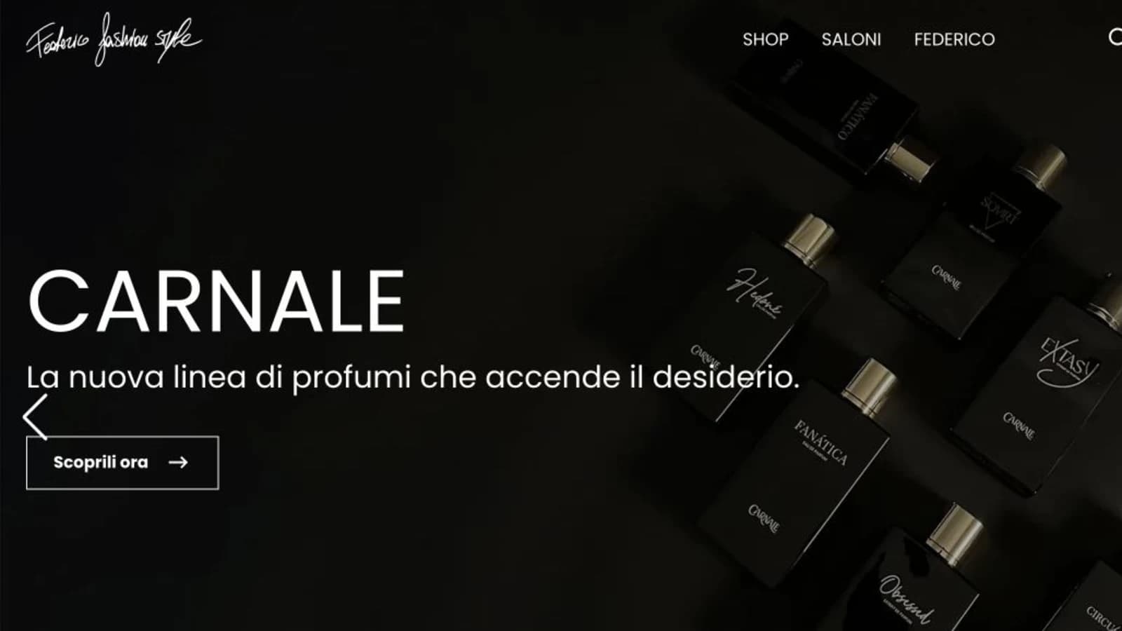 Homepage promozionale dell’e-commerce Federico Fashion Style
