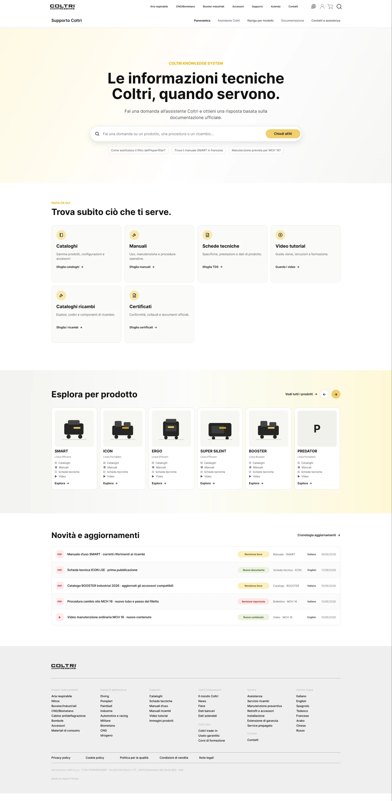 Homepage progettata per il Coltri Knowledge System