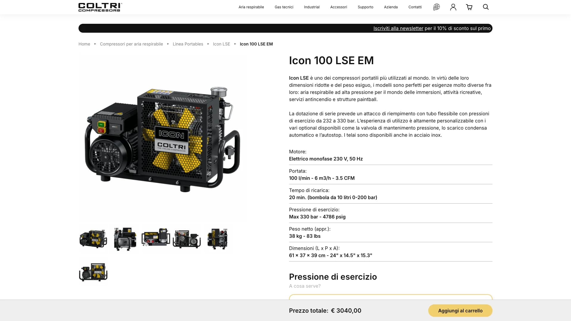 Scheda prodotto e configurazione di un compressore Coltri