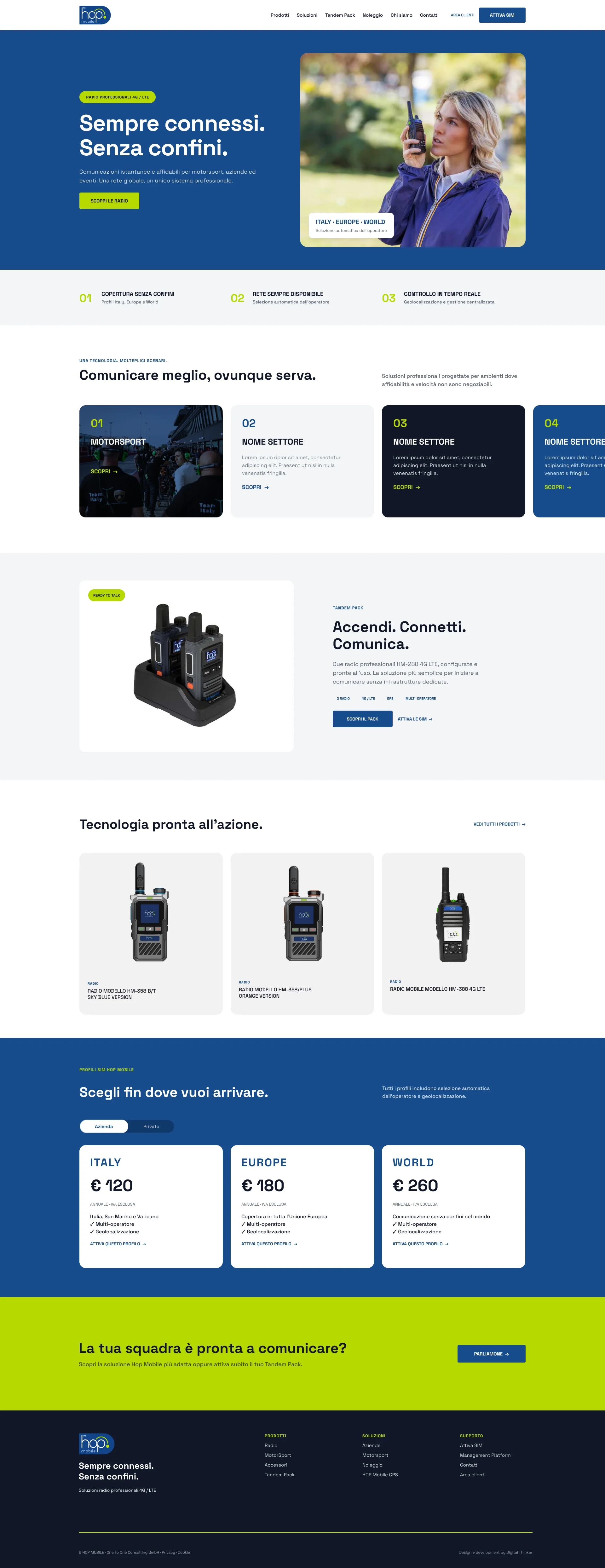 Homepage completa del nuovo sito Hop Mobile