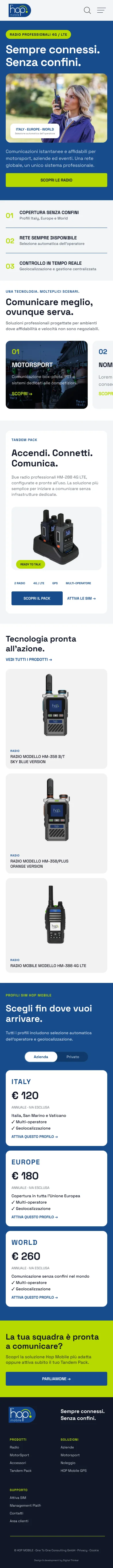 Homepage Hop Mobile nella versione mobile