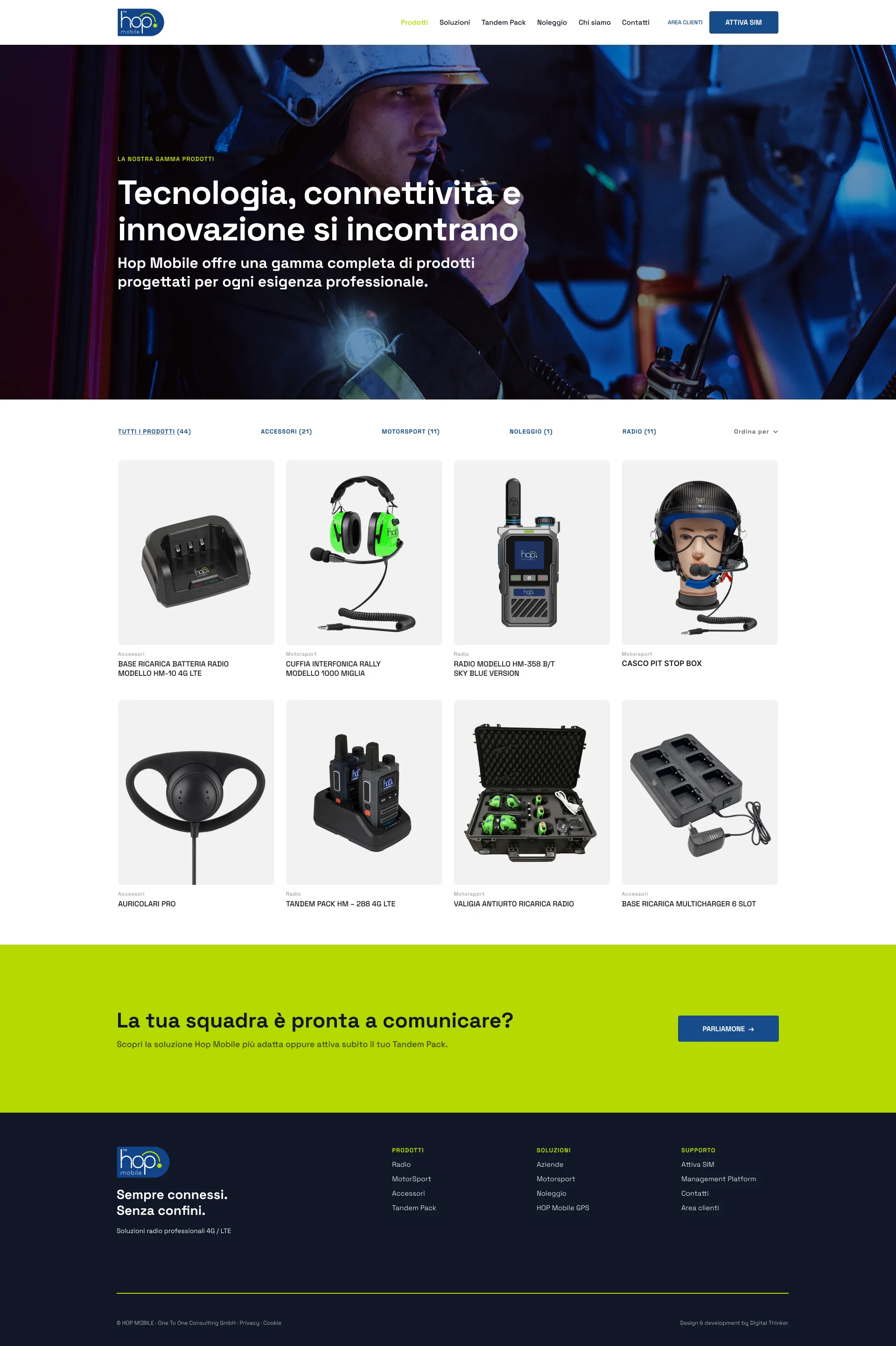 Archivio prodotti Hop Mobile progettato in Figma
