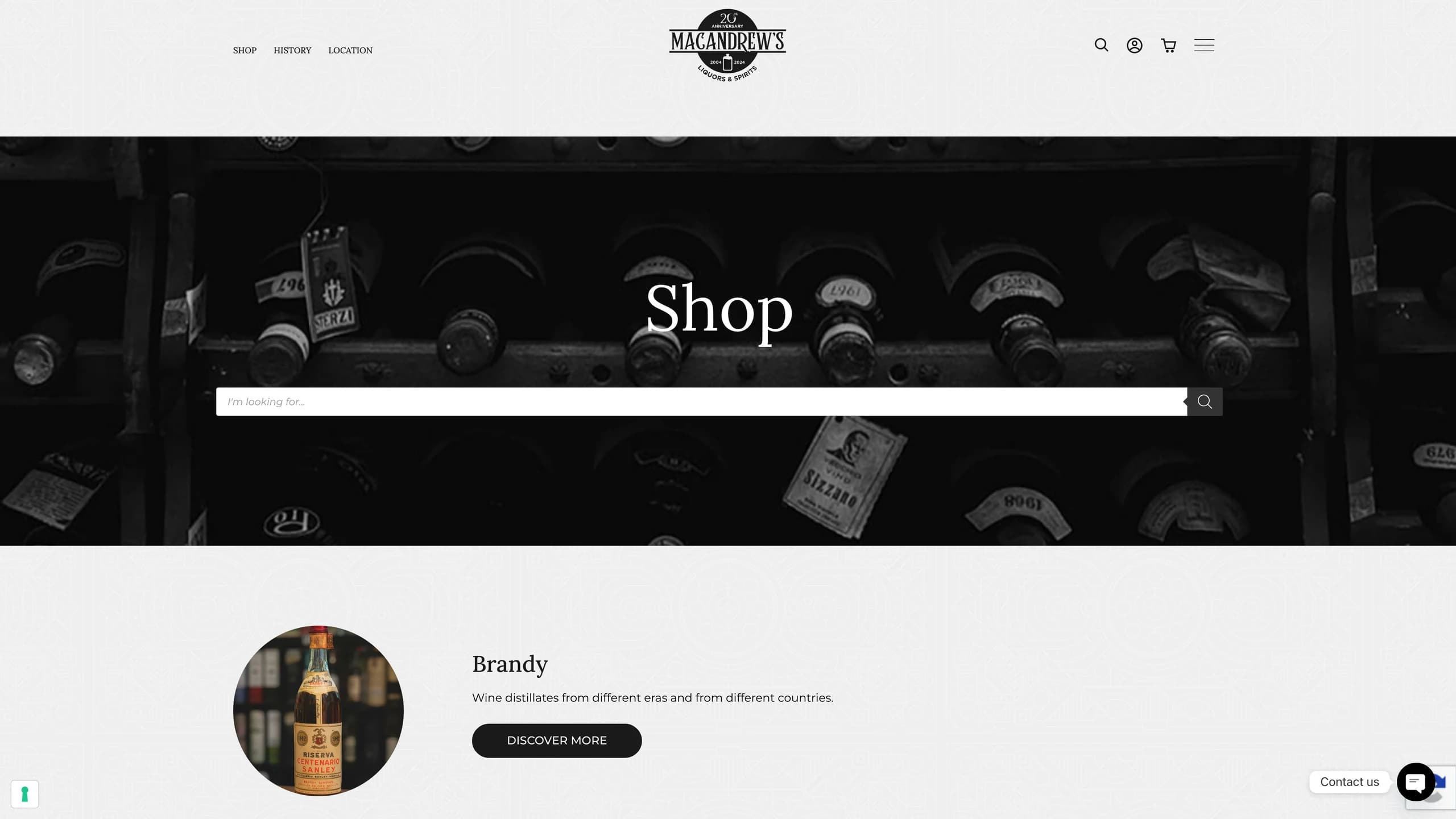 Homepage e ingresso allo shop MacAndrews