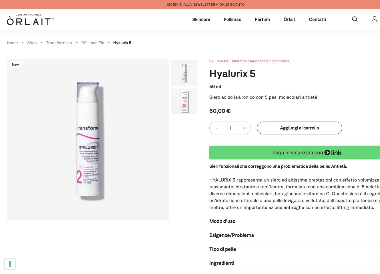 Scheda prodotto WooCommerce di Hyalurix 5