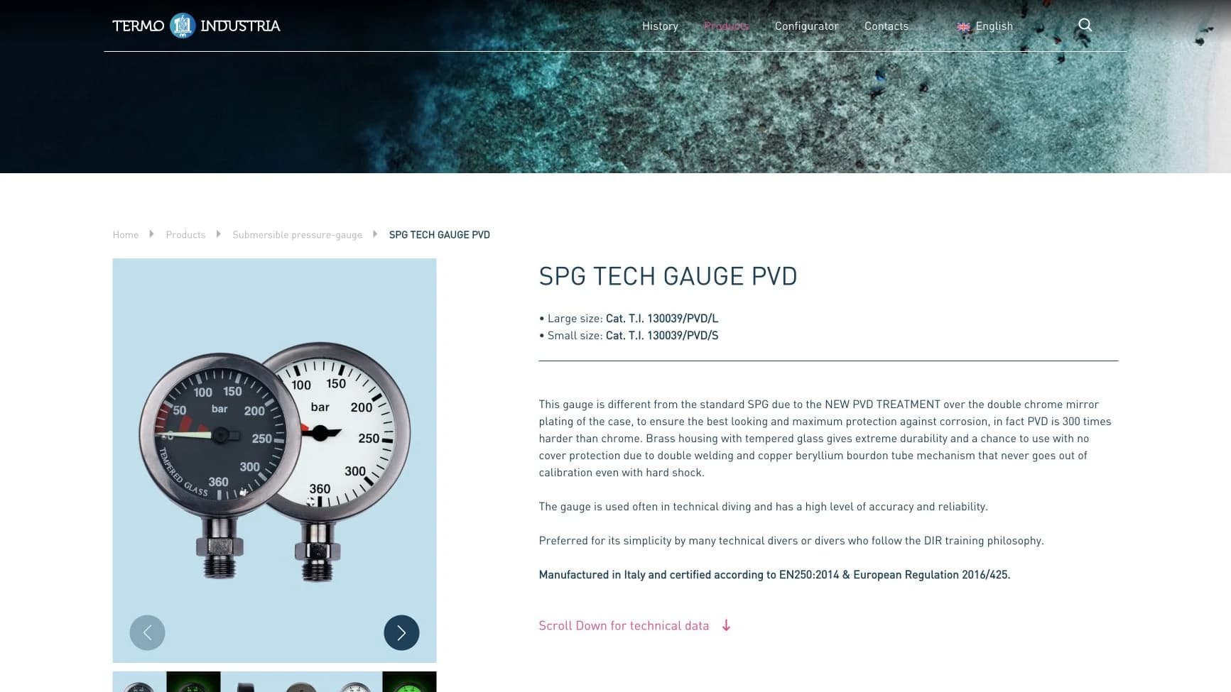 Scheda prodotto custom del sito Termo Industria