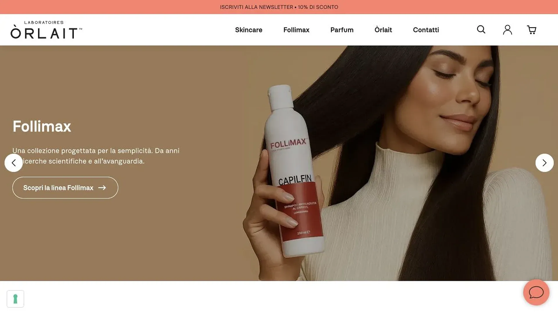 Homepage di un e-commerce nel settore cosmetico